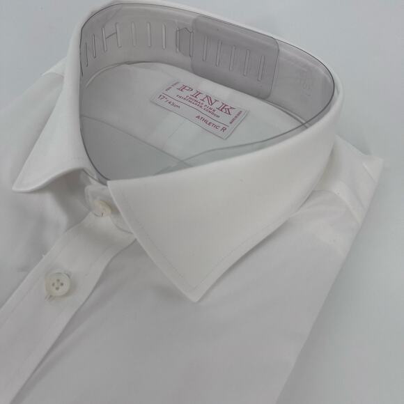 Thomas Pink White Athletic Fit Stretch Plain Poplin Dress Shirt Sz 17/43R - Picture 4 of 9